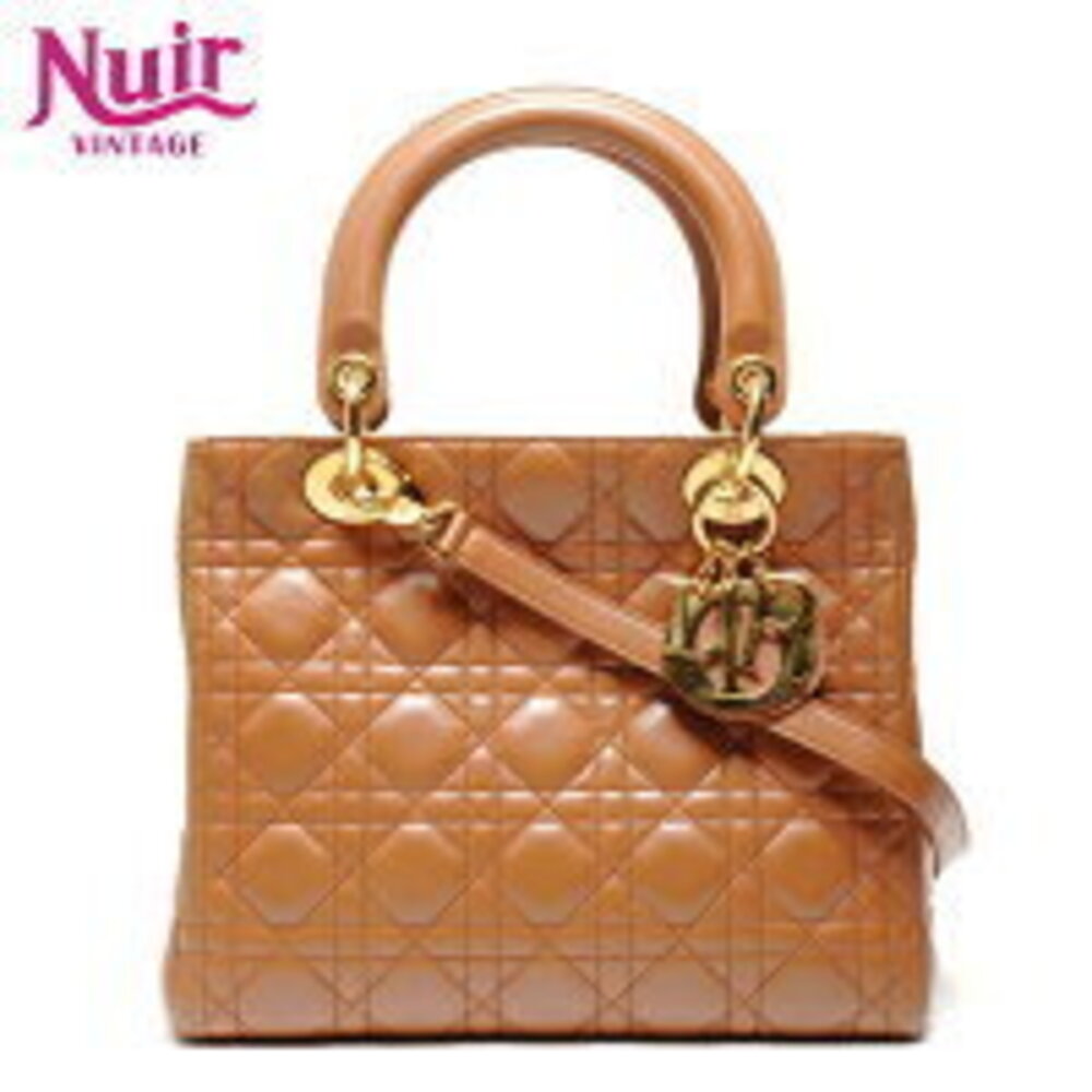 Christian Dior Lady Lambskin Handbag Brown